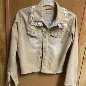 Tan Denim Jacket with Lace Collar and see through back